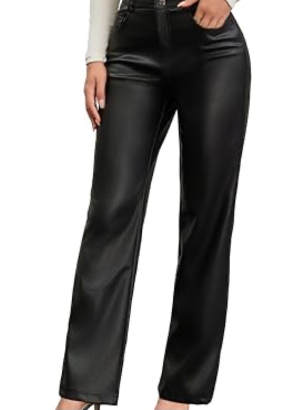 DG2 Diane Gilman Black Wide-Leg Faux Leather Pants